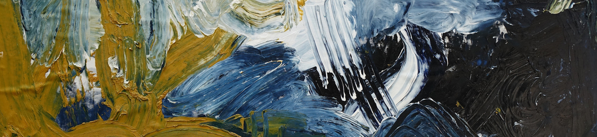 Gemälde mit den Händen und gelber, blauer, weißer und schwarzer Farbe auf einer Leinwand gemalt