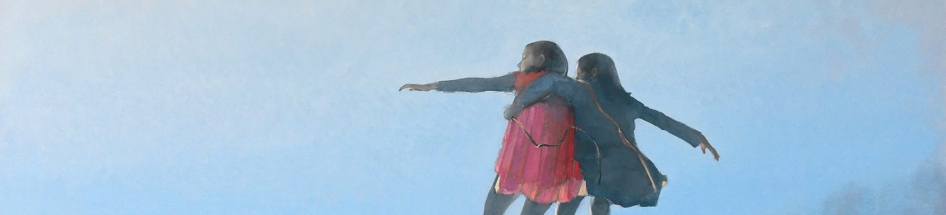 Ein Ölgemälde zeigt 2 Personen, die Arm in Arm in der Luft zu schweben scheinen